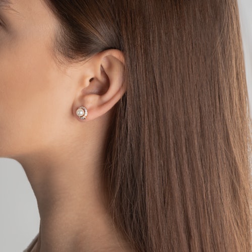 Kolczyki kulki Savicki: złote, cyrkonie, perły